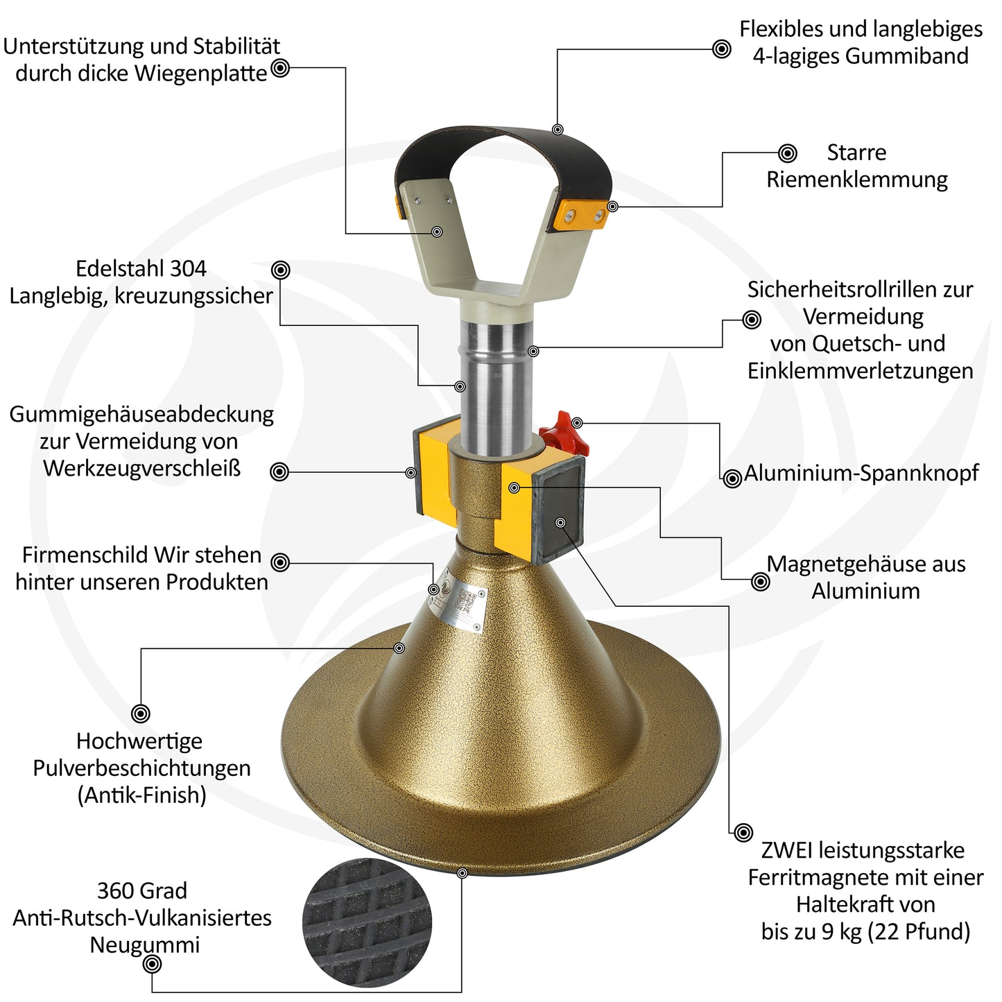 Farrier Hoof Stand.German Technology for Farriers Shoeing Stand, Trimming Hoof Stand for All Horse Sizes Strong 90 lb Magnet, Non-Slip Rubber Base (Gold)