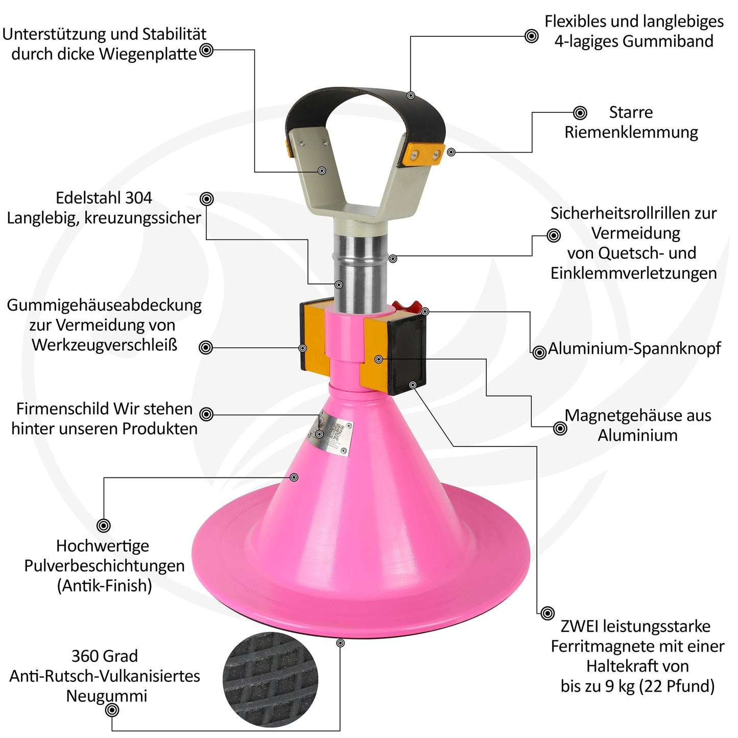 Farrier Hoof Stand.German Technology for Farriers Shoeing Stand, Trimming Hoof Stand for All Horse Sizes Strong 90 lb Magnet, Non-Slip Rubber Base (Pink)