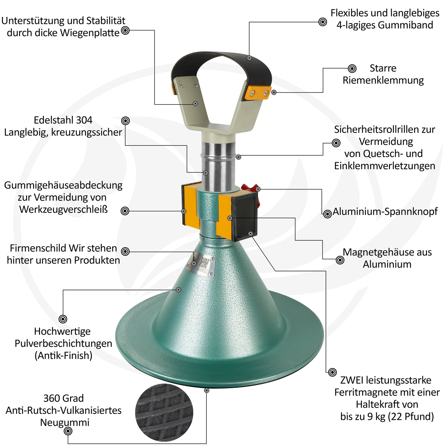 Farrier Hoof Stand.German Technology for Farriers Shoeing Stand, Trimming Hoof Stand for All Horse Sizes Strong 90 lb Magnet, Non-Slip Rubber Base (Green)