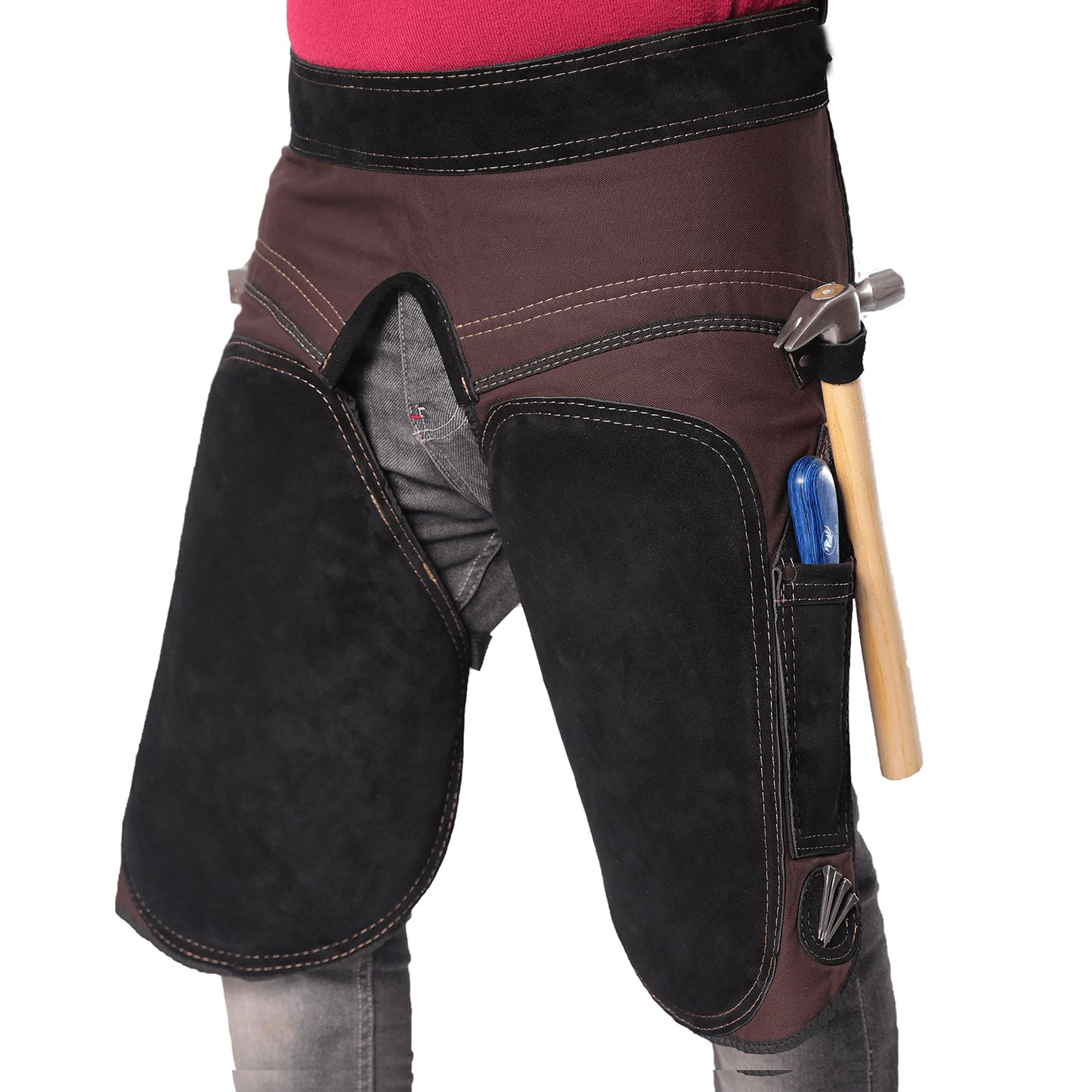 Premium Leather Farrier Apron with Heavy-Duty Canvas, Adjustable Ambidextrous Tool Pockets, EVO Foam Padding, Breathable Air-Mesh – Professional Farrier Chaps for Horseshoeing, Hoof Trimming. 59cm-23 Inches