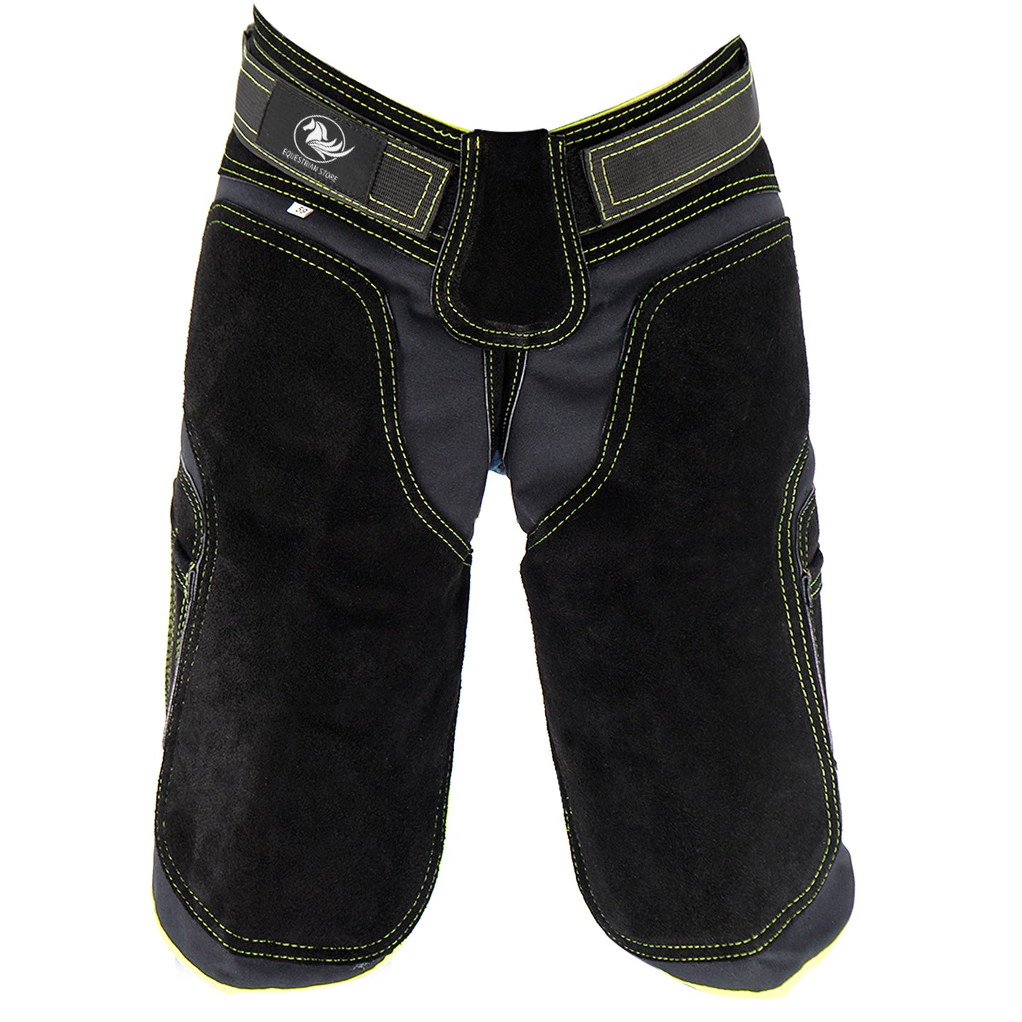 Premium Leather Farrier Apron with Heavy-Duty Canvas, Adjustable Ambidextrous Tool Pockets, EVO Foam Padding, Breathable Air-Mesh – Professional Farrier Chaps for Horseshoeing, Hoof Trimming. 59cm-(23 Inches) Green Piping