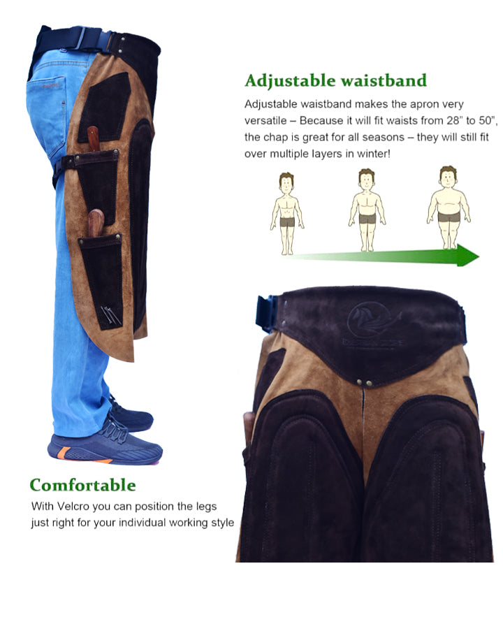 Farrier Apron 59cm(23Inches) Full Leather Professional Farrier Chaps, Back Support, Adjustable Waist (71cm to 133cm) 28"-52"