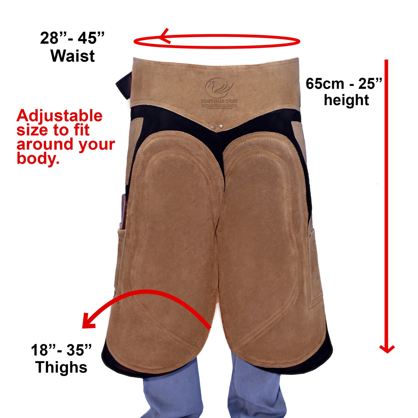 Farrier Apron 65cm(25Inches) Full Leather Professional Farrier Chaps, Back Support, Adjustable Waist (71cm to 133cm) 28"-52"