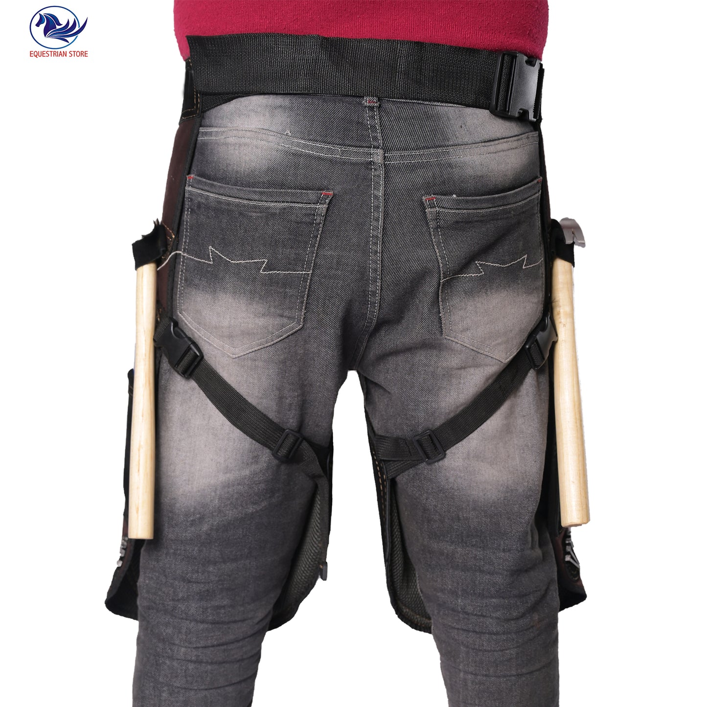 Premium Leather Farrier Apron with Heavy-Duty Canvas, Adjustable Ambidextrous Tool Pockets, EVO Foam Padding, Breathable Air-Mesh – Professional Farrier Chaps for Horseshoeing, Hoof Trimming. 59cm-23 Inches