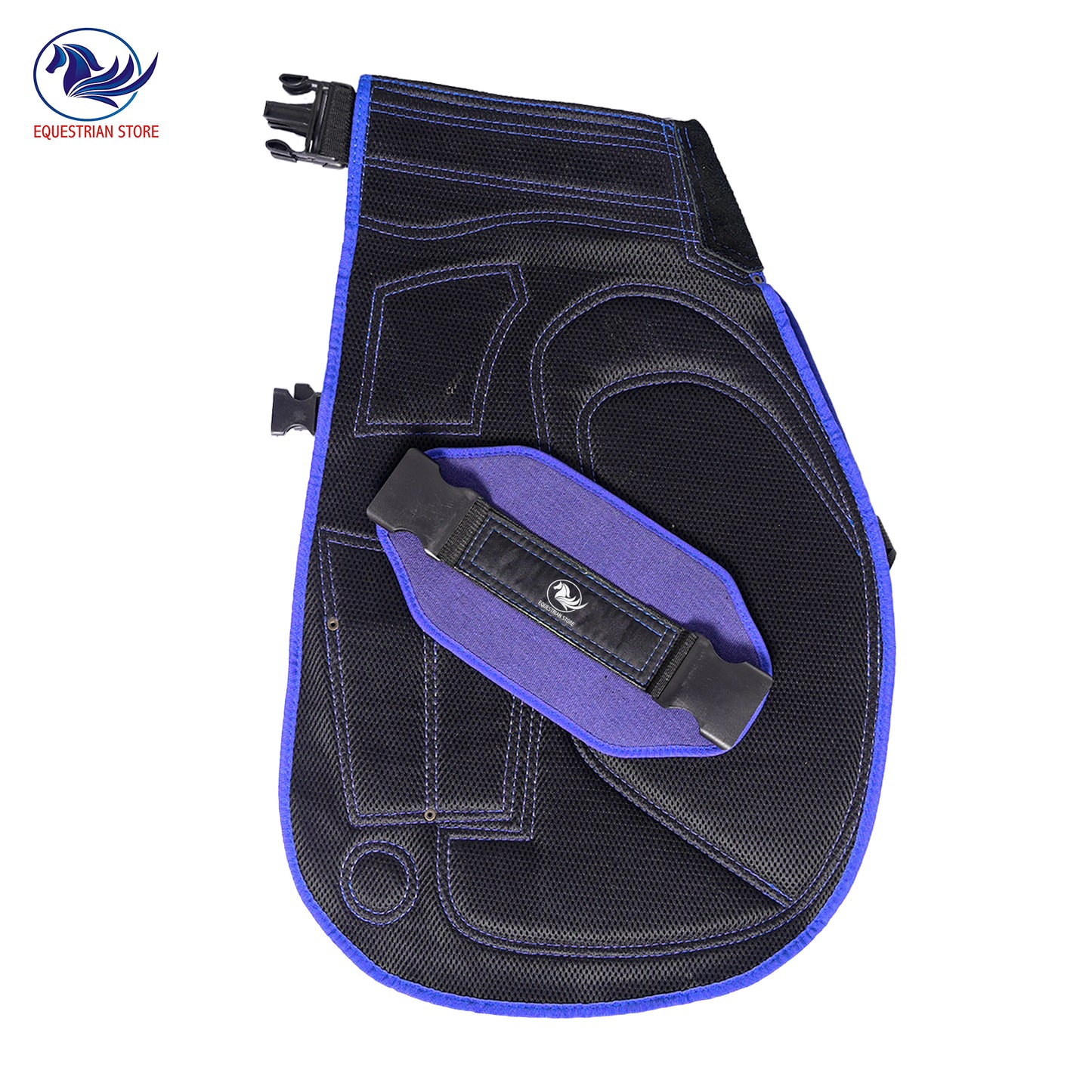 Premium Leather Farrier Apron with Heavy-Duty Canvas, Adjustable Ambidextrous Tool Pockets, EVO Foam Padding, Breathable Air-Mesh – Professional Farrier Chaps for Horseshoeing, Hoof Trimming. 70cm-(27 Inches) Blue Color