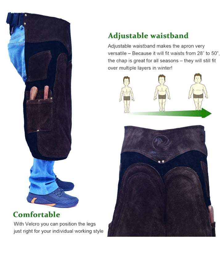 Farrier Apron 65cm(25Inches) Full Leather Professional Farrier Chaps, Back Support, Adjustable Waist (71cm to 133cm) 28"-52"