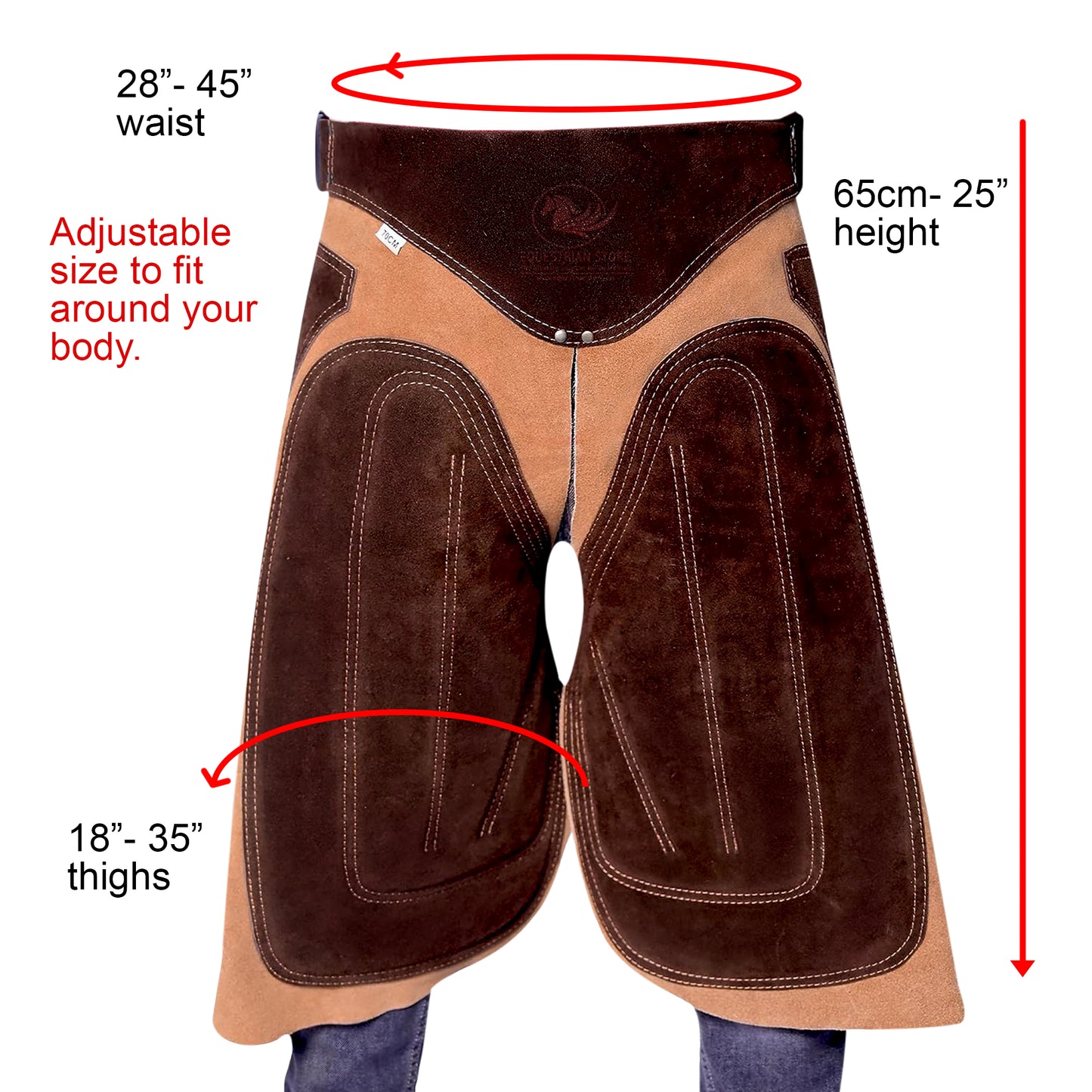 Farrier Apron 65cm(25Inches) Full Leather Professional Farrier Chaps, Back Support, Adjustable Waist (71cm to 133cm) 28"-52"