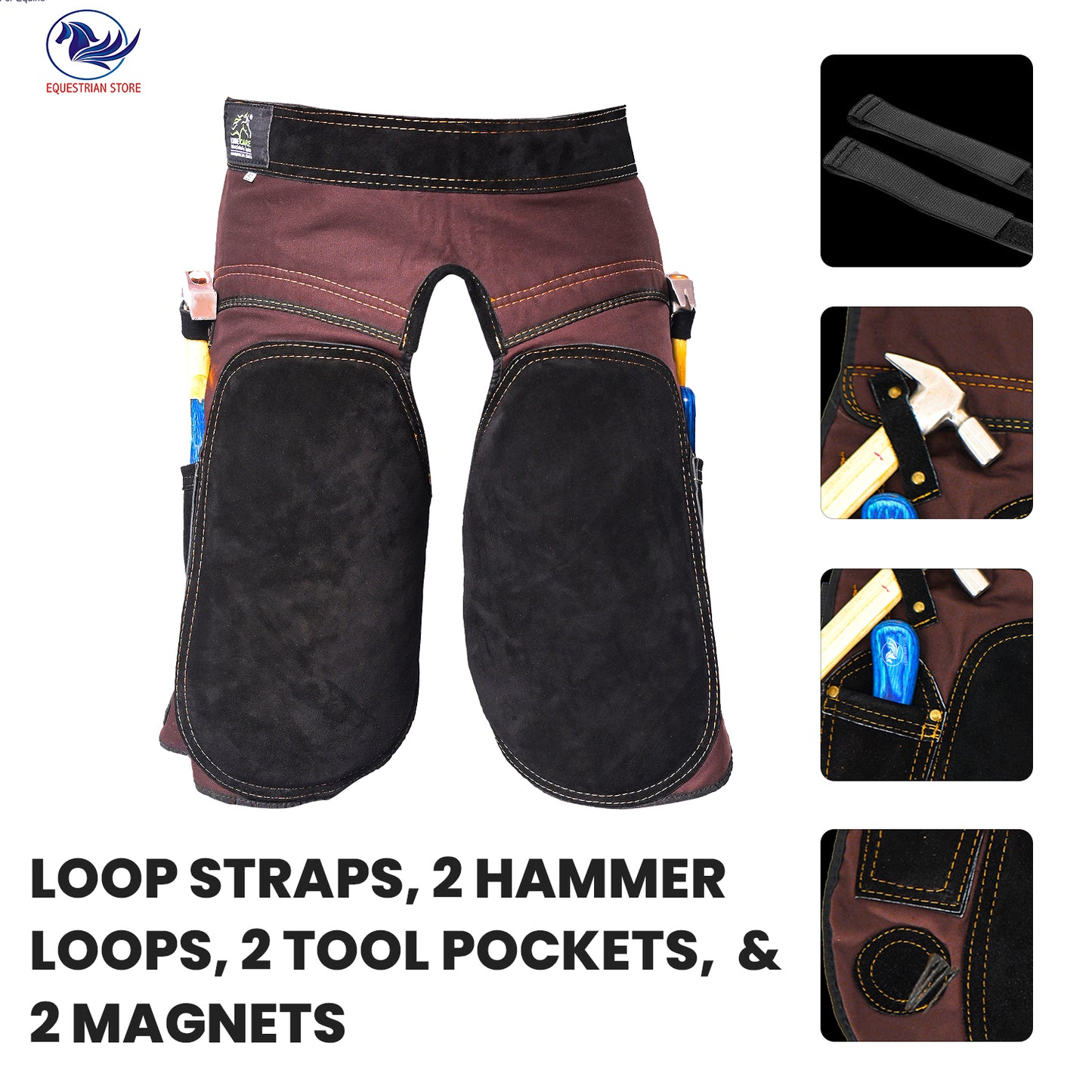 Premium Leather Farrier Apron with Heavy-Duty Canvas, Adjustable Ambidextrous Tool Pockets, EVO Foam Padding, Breathable Air-Mesh – Professional Farrier Chaps for Horseshoeing, Hoof Trimming. 59cm-23 Inches