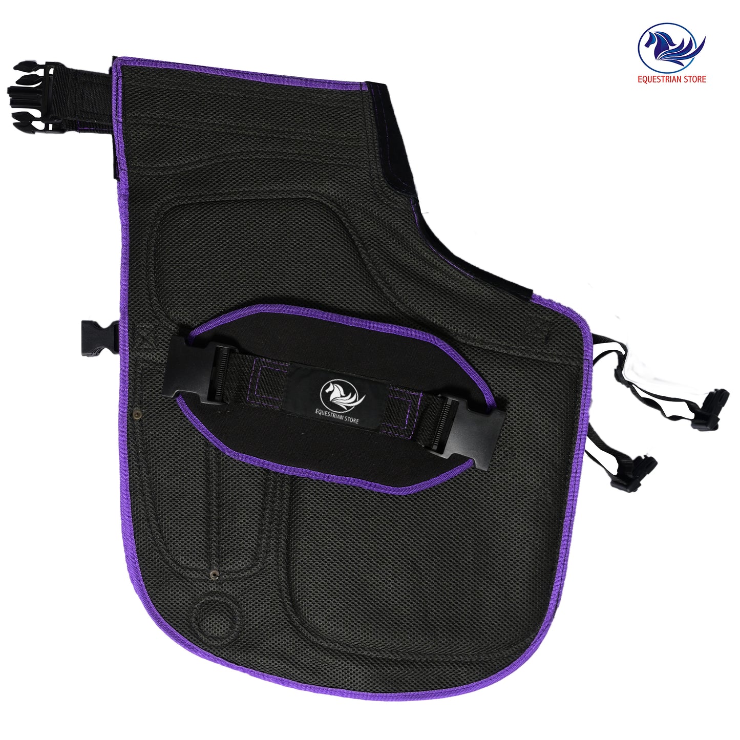 Premium Leather Farrier Apron with Heavy-Duty Canvas, Adjustable Ambidextrous Tool Pockets, EVO Foam Padding, Breathable Air-Mesh – Professional Farrier Chaps for Horseshoeing, Hoof Trimming. 65cm-(25 Inches) Purple Piping