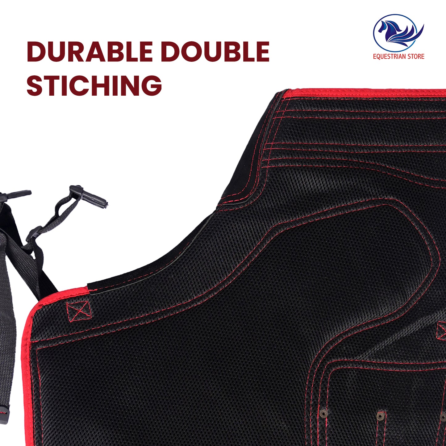Premium Leather Farrier Apron with Heavy-Duty Canvas, Adjustable Ambidextrous Tool Pockets, EVO Foam Padding, Breathable Air-Mesh – Professional Farrier Chaps for Horseshoeing, Hoof Trimming. 65cm-(25 Inches) Red Piping