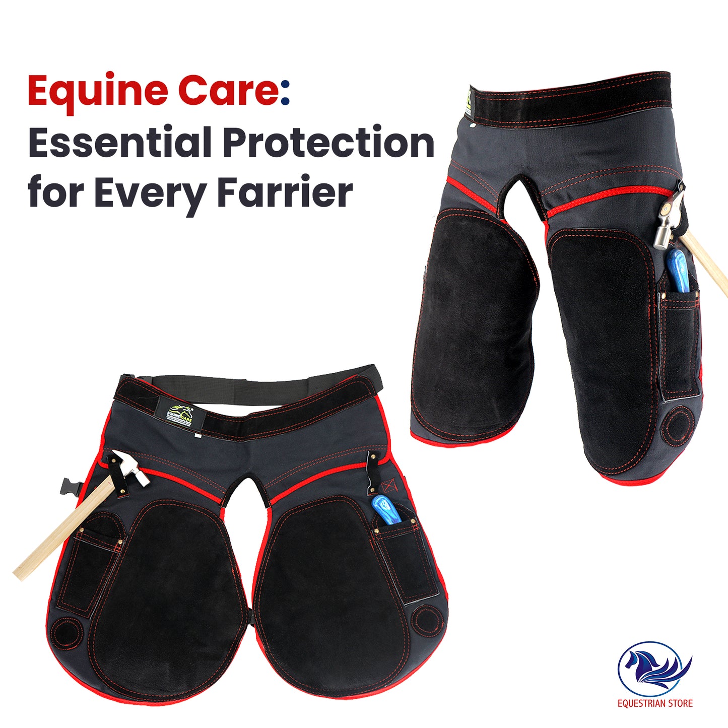Premium Leather Farrier Apron with Heavy-Duty Canvas, Adjustable Ambidextrous Tool Pockets, EVO Foam Padding, Breathable Air-Mesh – Professional Farrier Chaps for Horseshoeing, Hoof Trimming. 59cm-23 Inches