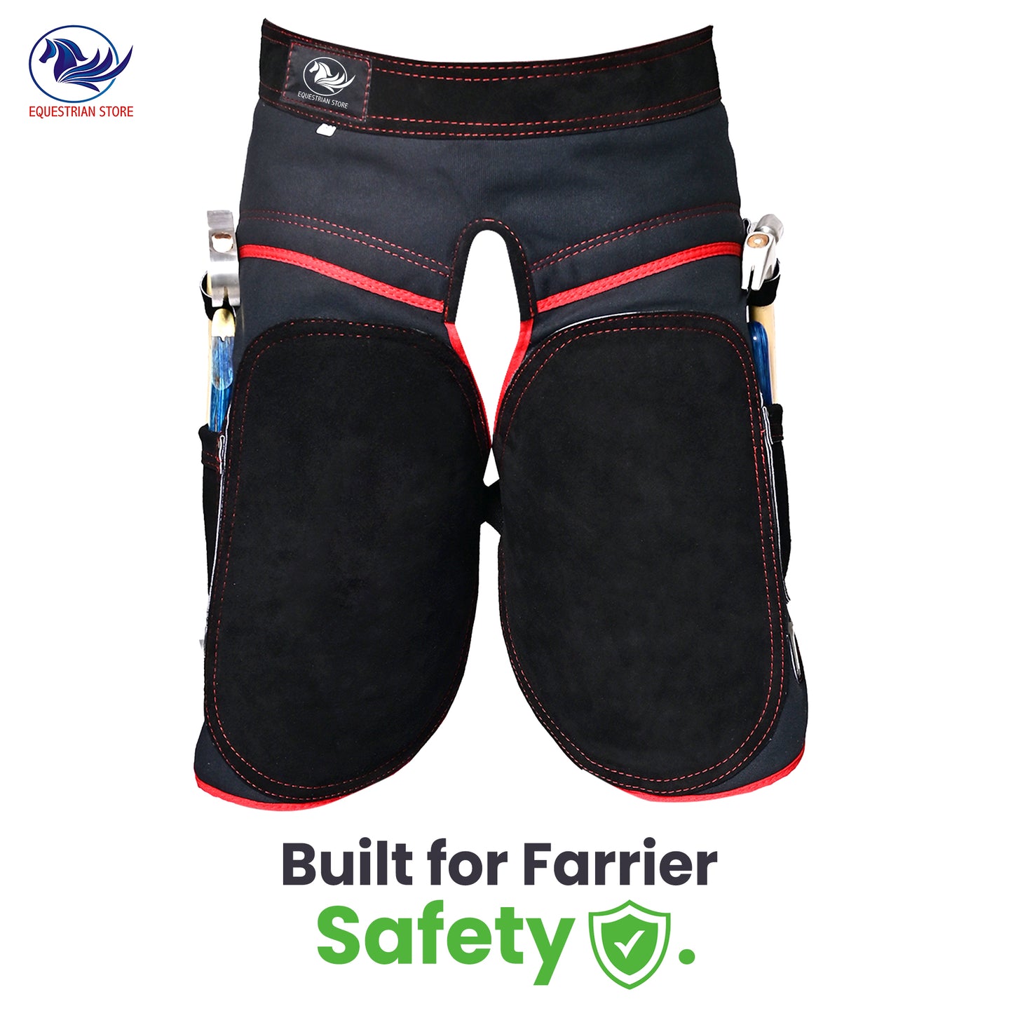 Premium Leather Farrier Apron with Heavy-Duty Canvas, Adjustable Ambidextrous Tool Pockets, EVO Foam Padding, Breathable Air-Mesh – Professional Farrier Chaps for Horseshoeing, Hoof Trimming. 59cm-23 Inches