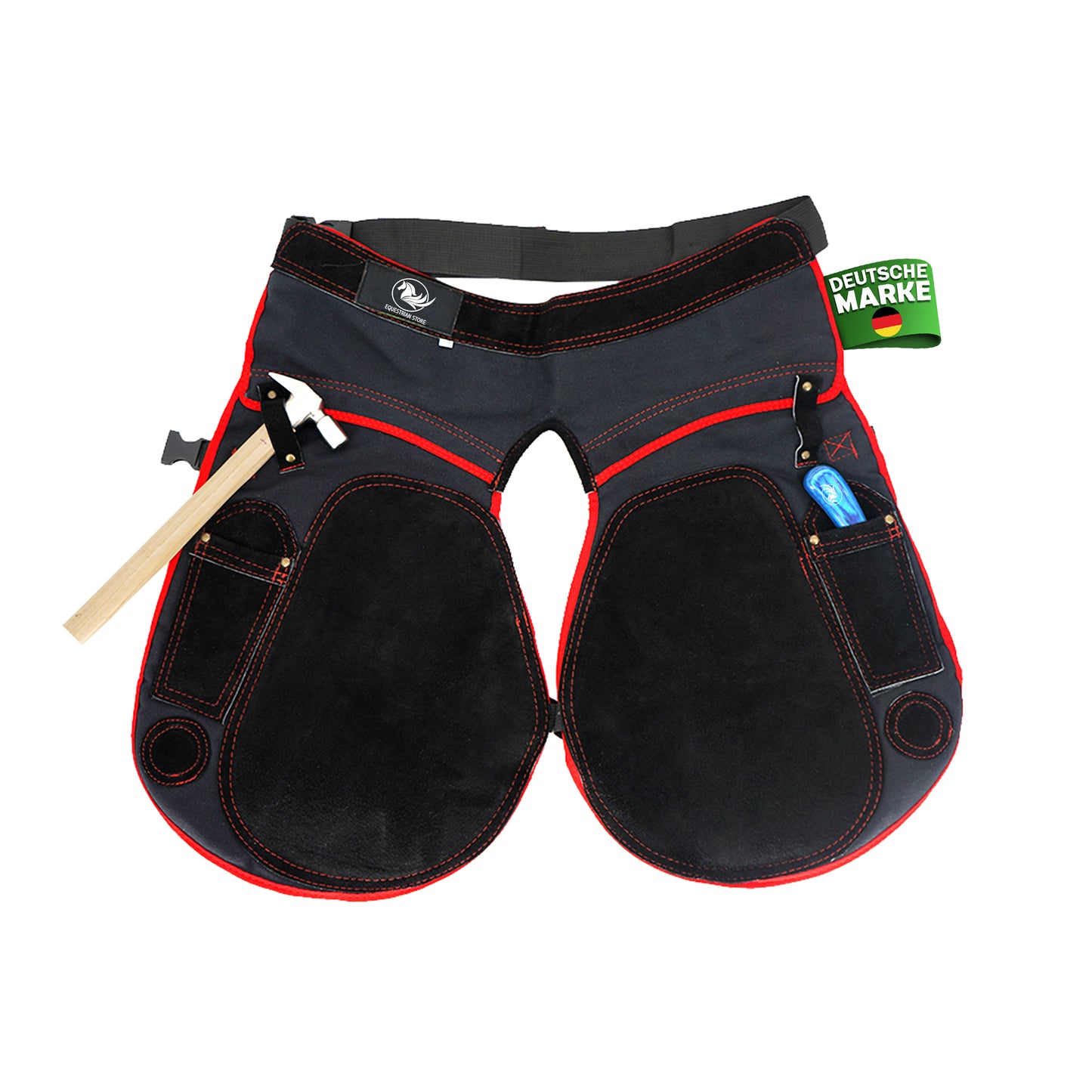 Premium Leather Farrier Apron with Heavy-Duty Canvas, Adjustable Ambidextrous Tool Pockets, EVO Foam Padding, Breathable Air-Mesh – Professional Farrier Chaps for Horseshoeing, Hoof Trimming. 59cm-23 Inches