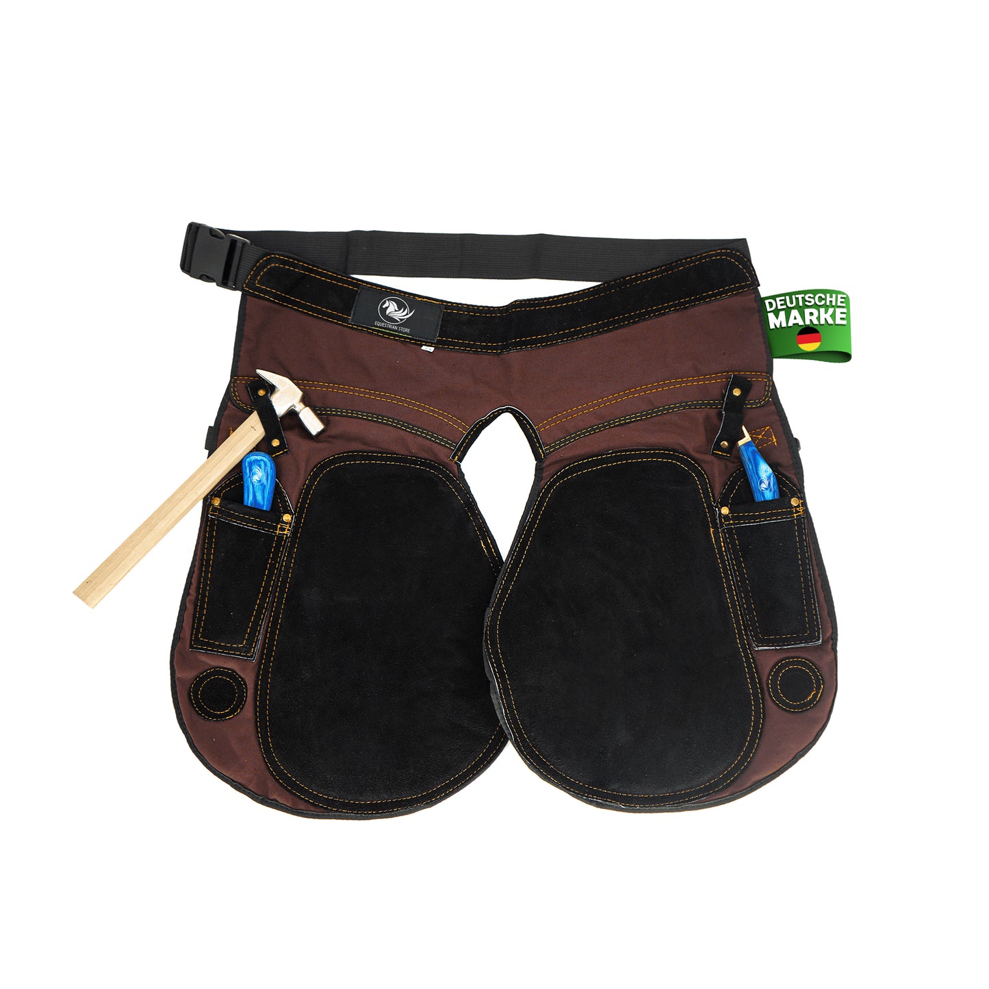 Premium Leather Farrier Apron with Heavy-Duty Canvas, Adjustable Ambidextrous Tool Pockets, EVO Foam Padding, Breathable Air-Mesh – Professional Farrier Chaps for Horseshoeing, Hoof Trimming. 59cm-23 Inches