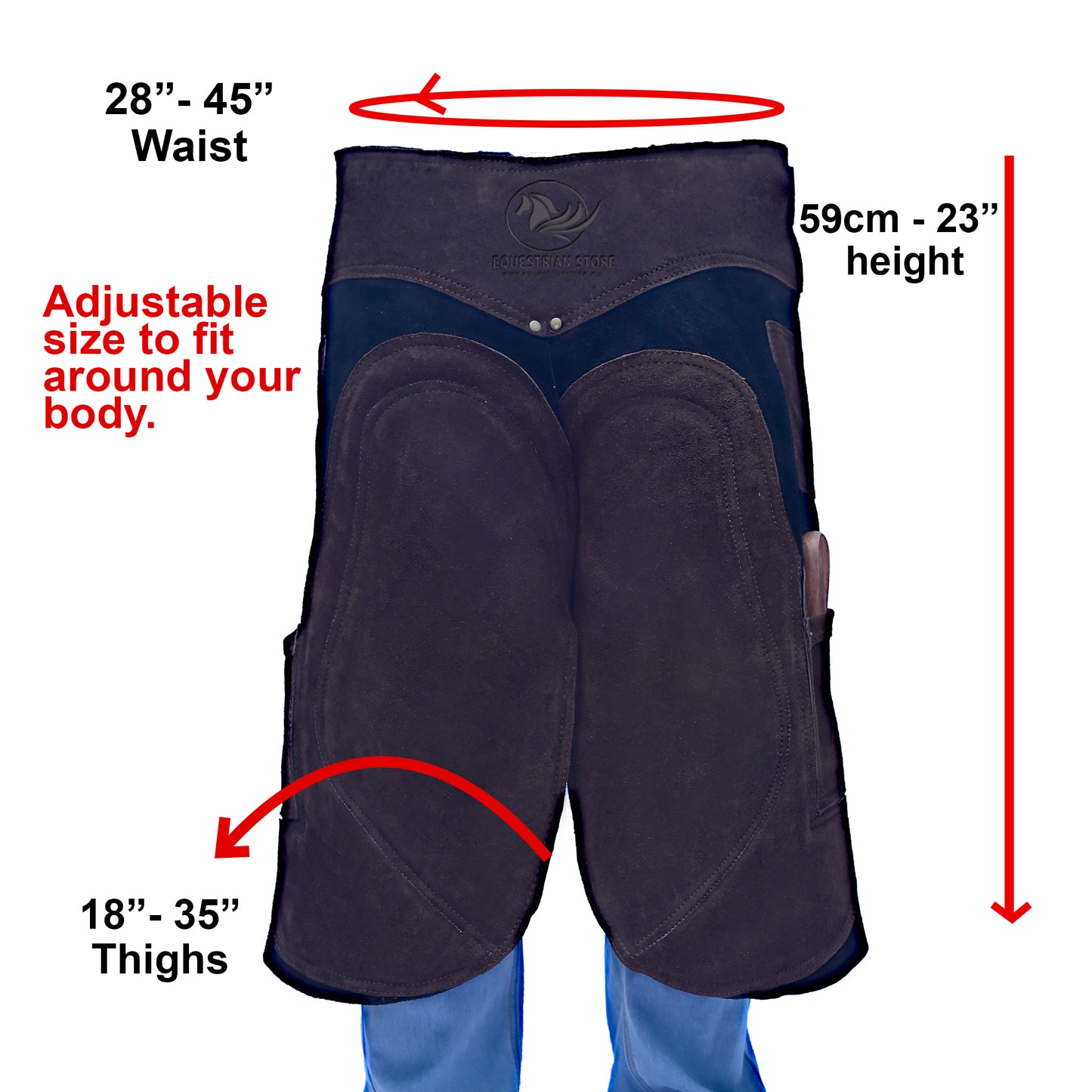 Farrier Apron 59cm(23Inches) Full Leather Professional Farrier Chaps, Back Support, Adjustable Waist (71cm to 133cm) 28"-52"