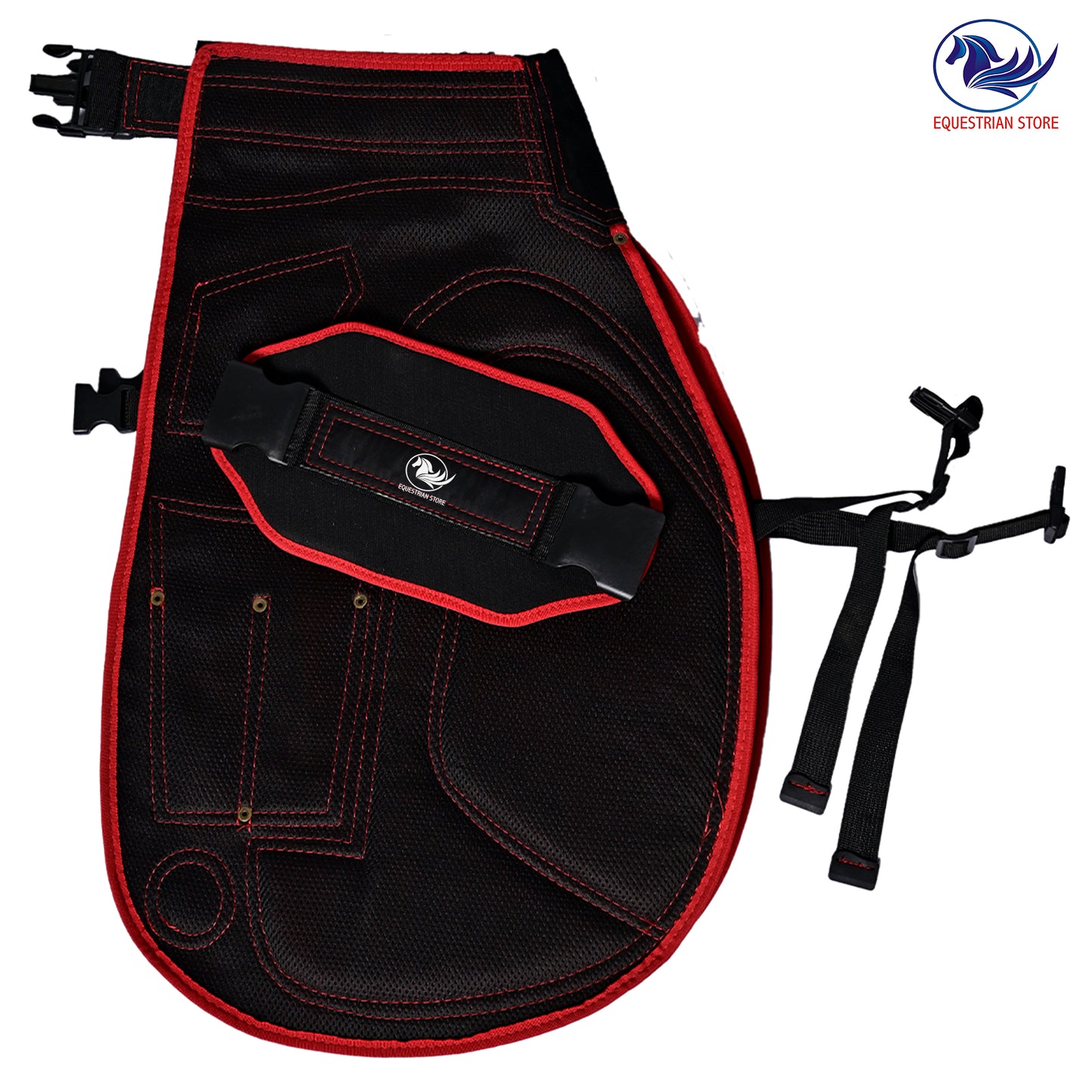 Premium Leather Farrier Apron with Heavy-Duty Canvas, Adjustable Ambidextrous Tool Pockets, EVO Foam Padding, Breathable Air-Mesh – Professional Farrier Chaps for Horseshoeing, Hoof Trimming.  65cm-(25 Inches)  Red Color