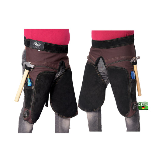 Premium Leather Farrier Apron with Heavy-Duty Canvas, Adjustable Ambidextrous Tool Pockets, EVO Foam Padding, Breathable Air-Mesh – Professional Farrier Chaps for Horseshoeing, Hoof Trimming.  59cm-23 Inches